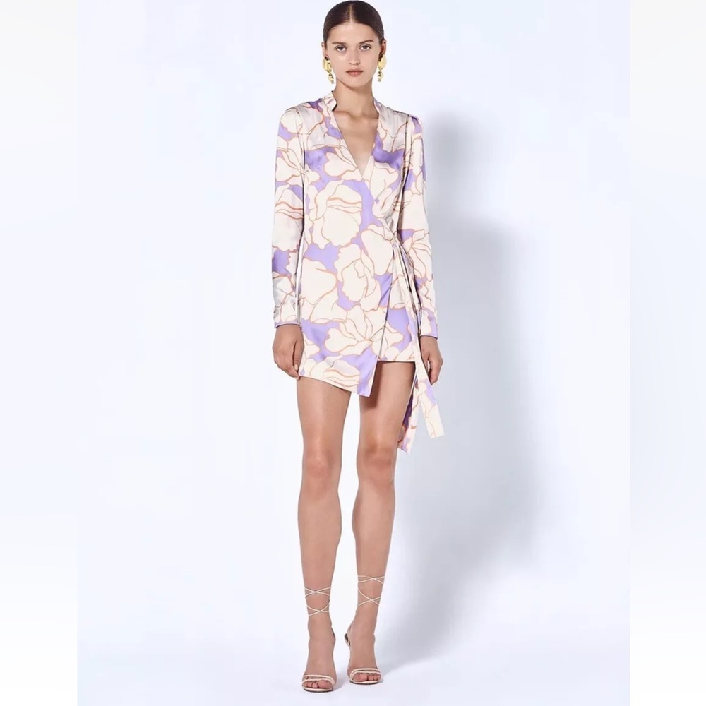 ALEXIS Intermix *Fiji* purple cream floral wrap dress in Wisteria S